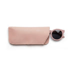 Custodia protettiva per occhiali da sole firmata zo-oz, realizzata in semilpelle rosa, con occhiali da sole Beep rosa. 